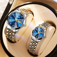 Montre à quartz pour couple en acier inoxydable bicolore avec cadran incrusté de diamants, affichage de la date et du jour, montre-bracelet pour les amoureux, cadeau