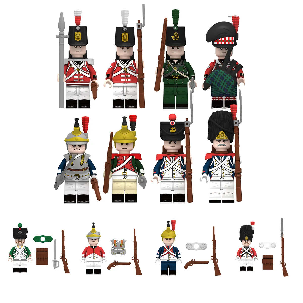 Medieval Napoleon British France Army national team soldiers bagpipes assembly blocks model toys for Legoings