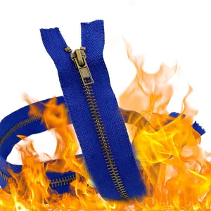 Professional Manufacturer Fireproof Metal Zipper Fireproof Materials Aramid Tape Flame Retardant Zipper For Firefighting Suit