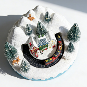 ฉากหมู่บ้านคริสต์มาสบนภูเขาพร้อมรถไฟเคลื่อนที่ ไฟ LED และเสียงเพลง ของตกแต่งวันหยุดทำจากเรซิ่น - Product Image 4