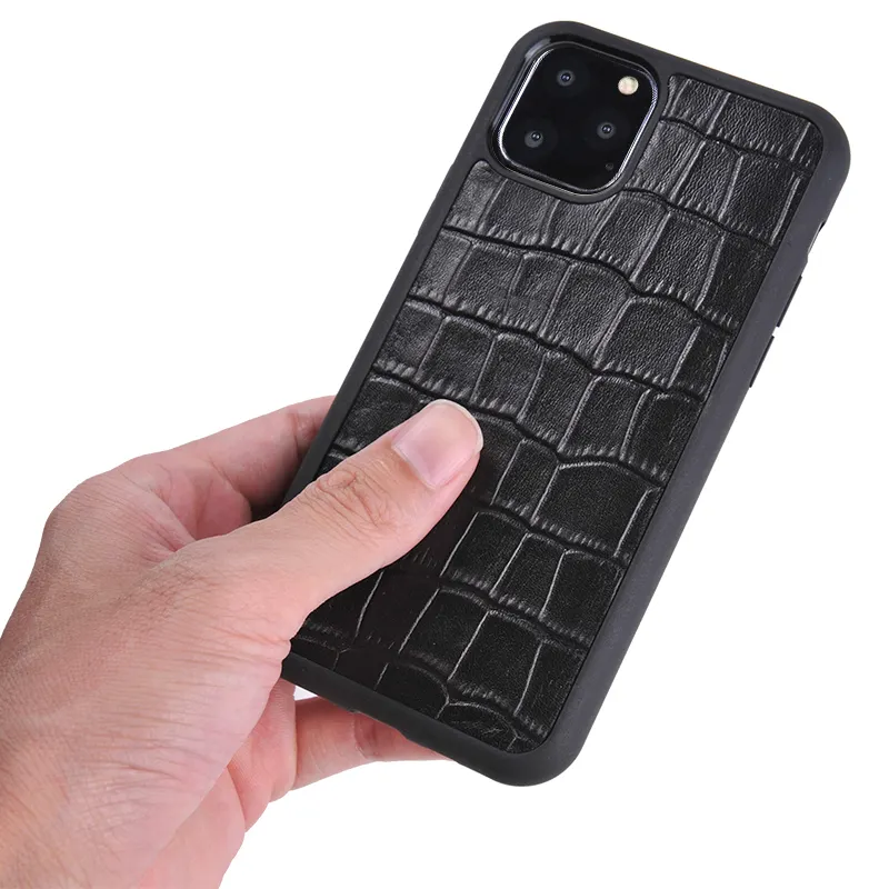 Benutzer definierte Echtleder-Handy hüllen für das iPhone 678 Plus 11 12 Pro Max Echte Lederbezug Echte Crocodile Luxury Leder-Rückseite