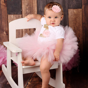 Vestito Tutu da Principessa Rosa con <span class=keywords><strong>Fascia</strong></span> per Capelli a Fiori per il Primo Compleanno delle Bambine Costume da Ballo per 1 Anno - Product Image 3