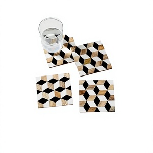 American Trending Luxury Logo Printed Bone Inlay Coaster Set Long Lasting Strong Shape Classic Style Coffee Drinks Multi-Size - Product Image 2