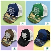 Gorra de camionero estilo americano con logo bordado y estampado, gorra de béisbol con bloques de color, gorra de malla con parte superior rígida y forro de espuma, sombrero protector solar