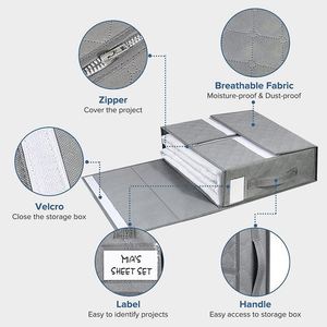 Boîtes de rangement pliables personnalisées en tissu non tissé pour draps, avec fermeture éclair, pour organiser les draps - Product Image 3