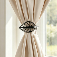 Attache de rideau décorative en métal en forme de feuille, crochet de retenue moderne finition chromée, support de draperie pour fenêtre, vente en gros OEM direct usine