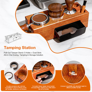 Own Mold Snap-on Disassembly Eco-Friendly Classic Barista <b>Tools</b> Multifunction Solid Wood Coffee Tamping Station with <b>Drawer</b> - Product Image 4