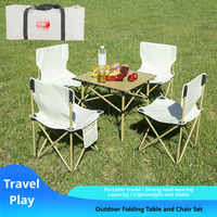 Table et chaises pliantes de camping en acier au carbone, ensemble de 5 pièces, table et chaises de camping multifonctionnelles pour pique-nique, barbecue, voyage en famille