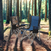 Chaise pliante compacte à dossier haut en acier, siège portable d'extérieur avec accoudoirs et poche latérale pour jardin, camping, plage, pêche