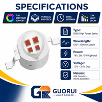 Diode LED rouge haute puissance GUORUI 5W, meilleur prix, Epistar 45mil, 2 puces, 4 puces, 640nm, 650nm, 660nm, 670nm, 620-625nm pour éclairage