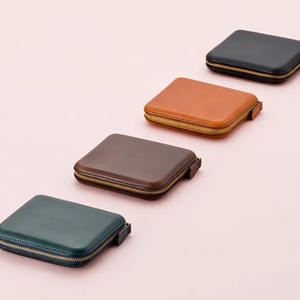 Vegetable Tan Leather Wallet Mens Credit Card Holder <strong>Small</strong> <strong>Zip</strong> <strong>Around</strong> Wallet Minimalist <strong>Zip</strong> Business <strong>Purse</strong> with Coin Pouch - Product Image 6