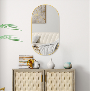 <span class=keywords><strong>Espejo</strong></span> de <span class=keywords><strong>pared</strong></span> ovalado dorado moderno para decoración del hogar con marco de metal cepillado espejos de <span class=keywords><strong>pared</strong></span> horizontal o <span class=keywords><strong>vertical</strong></span> para entrada de baño - Product Image 4