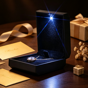 Boîte cadeau en velours noir avec lumière LED, logo personnalisé, boîte à bijoux à ouverture rabattable pour collier et pendentif, emballage pour bijoux de mariage - Product Image 3
