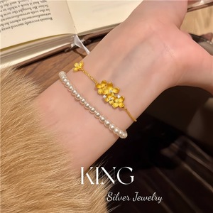 ชุดเครื่องประดับเงินแท้ King Silver Jewelry S925 ชุบทองรูปดอกไม้ สำหรับผู้หญิง สวมใส่ได้ทุกวัน - Product Image 2