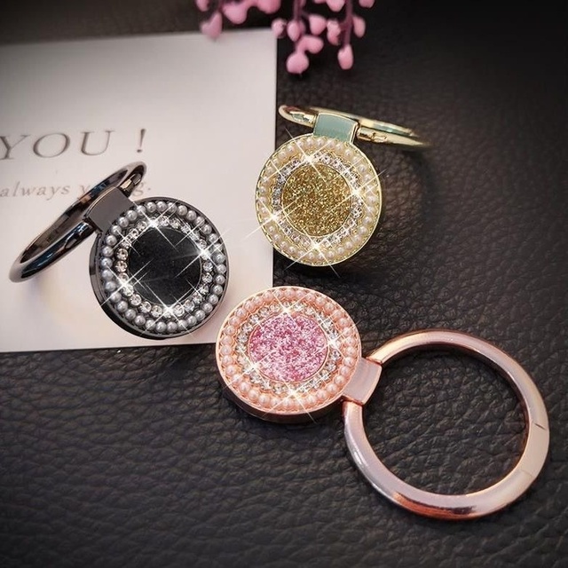 Metal Pearl Round Anti-lost Ring Holder for Desk Use Mobile Phone Buckle with Lazy Design