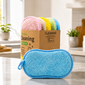Éponge de nettoyage de cuisine double face en microfibre, douce et absorbante, pour la vaisselle, personnalisable OEM - Product Image 1