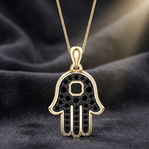Vaayu Jewels Pendentif Main de Hamsa en Diamant Naturel Noir, Breloque Religieuse, Bijou Unisexe en Or 10K 14K 18K et Argent 925 935, Cadeau pour Fête - Product Image 1