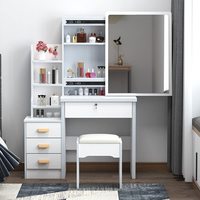 Coiffeuse Moderne sur Mesure avec 4 Tiroirs en Bois Blanc, Meuble de Chambre Éclairé, Commode Miroir Autoportante pour Hôtel, Appartement et Salon