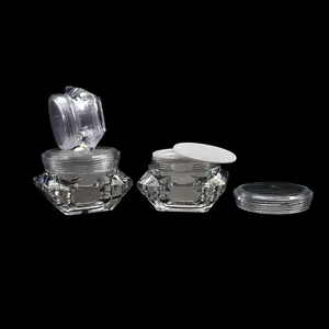 空5g 10g 15g化妆品塑料罐透明如菱形化妆品包装罐，带透明盖子，用于库存面霜