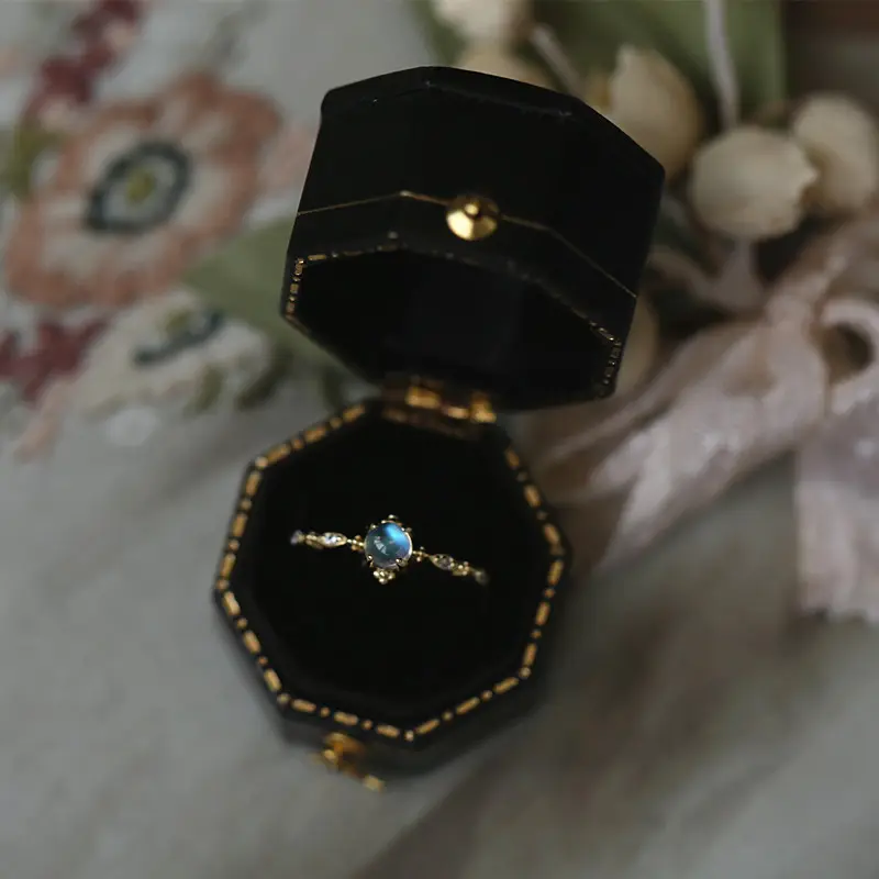 Anel de prata esterlina 925, anel da moda elegante de 18k, dourado, com pedra da lua, com pedra azul para mulheres