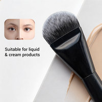 Kuas Foundation Bentuk Lidah Hitam Label Pribadi Logo Kustom Rambut Sintetis Dua Warna Grosir Kuas Makeup Alat Kosmetik