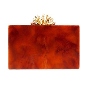 Women Tortoiseshell Acrylic Box Clutch Purse Hard Case Evening Handbag with <b>Gold</b> Coral Shape <b>for</b> <b>Wedding</b> Cocktail Prom Party - Product Image 3