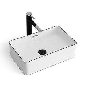 Lavabo de encimera nórdico con borde negro, 60x37cm, lavabo cuadrado de cerámica con un solo orificio - Product Image 2