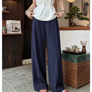 <span class=keywords><strong>Pantaloni</strong></span> da Completo da <span class=keywords><strong>Donna</strong></span> Bianchi in <span class=keywords><strong>Lino</strong></span> Estivi a Vita Alta, Gamba Larga, Vestibilità Ampia e Rilassata, Drappeggiati, Gamba Dritta, con Chiusura a Cerniera - Product Image 4