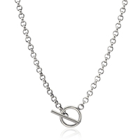 Chaîne en acier inoxydable Rolo de 5mm Fermoir à bascule en T Collier ras du cou à deux couches Collier rond à breloques en forme de cercle Collier à longue chaîne Bijoux à bricoler soi-même