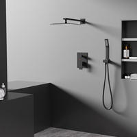 Ensemble de douche pluie monocommande noir mural encastré à jet doux avec cartouche céramique pour salle de bain et toilettes