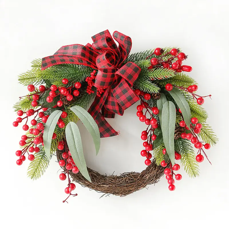 Noel Rattan daire PVC kırmızı meyve noel sundurma süslemeleri kapı Wearth Merry Christmas noel dekor malzemeleri