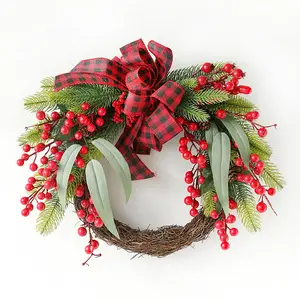 Рождественский кружок из ротанга, ПВХ, красные фрукты, рождественское крыльцо, украшения для дверей, рождественские Рождественские декоративные принадлежности