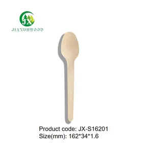 Custom Package Natural Birch Wood Disposable Eco Personalized Natural Bulk 162mm Wooden Dinner Spoons