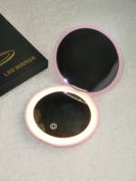 Miroir de poche compact double face portable avec lumière LED, petit et mignon, rose, avec logo personnalisé, idéal pour le maquillage et les voyages