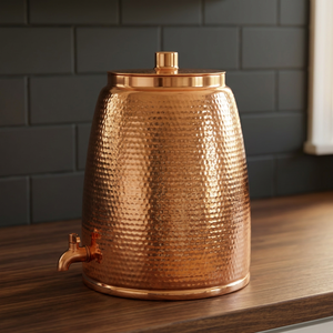 Premium Hammered Pure <b>Copper</b> Water Dispenser with Tap 8L Large Capacity Storage Pot Luxury Hotel Countertop Beverage Server - Product Image 4