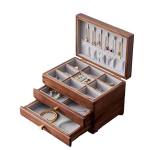 Chinese Style Multi Layer Black Walnut Wood Jewelry <b>Box</b> With Drawers For Necklaces <b>Earrings</b> Bracelets 24x16.5x16cm - Product Image 5