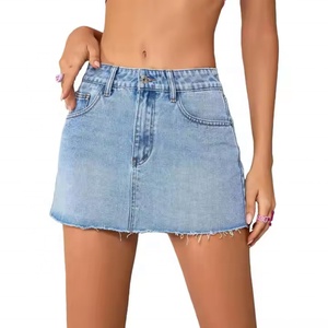 Jupe décontractée de haute qualité 2025 pour femmes, mini-jupe taille haute vintage en jean délavé à l'acide - Product Image 1