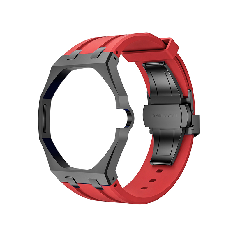 Boîtier noir Bracelet en silicone rouge