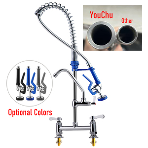 Grifo de Cocina Comercial Clásico Rústico para Agua Fría y Caliente, Montaje en Cubierta, Doble Manija, Latón Cromado, 2 <span class=keywords><strong>Grifos</strong></span> para Fregadero de Cocina - Product Image 1