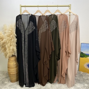 6739# New Chiffon Open Abaya Women Muslim Fashion Luxury Rhinestone Eid Ramadan Modest Ladies Clothing Autumn Lightweight - Product Image 6