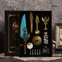 Ensemble de stylos plumes mécaniques steampunk avec engrenages et plumes, kit de calligraphie rétro de luxe, coffret cadeau pour journalisation et cadeaux d'affaires