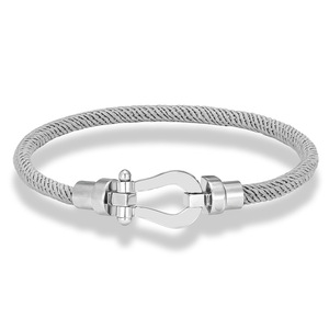 Bracelet en corde tressée avec boucle en fer à cheval en acier inoxydable, 19cm 21cm 23cm, style industriel unisexe, cadeau de bijoux - Product Image 5