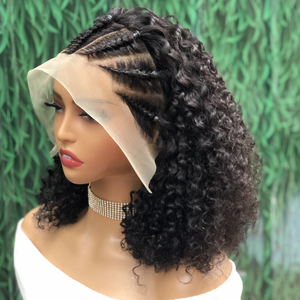 双拉人发鲍勃假发短卷发人发假发盒编织蕾丝廉价玉米排黑色女性编织假发 - Product Image 1