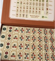 Jeu de Mahjong Américain Style Vintage avec Tuiles Crème à Motifs Cheval Lapin Tulipe Oiseau et Tuiles de Mahjong à Encre Rouge et Verte