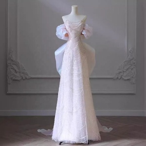 Vestido de Novia <span class=keywords><strong>Civil</strong></span> Moderno de Alta Gama, Estilo Sirena/Trompeta, Antiestático, con Cuentas, Lazo Grande, Vestido de <span class=keywords><strong>Banquete</strong></span> de Bienvenida <span class=keywords><strong>para</strong></span> Novia, Drapeado - Product Image 1