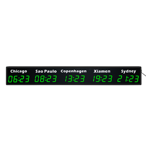 CHEETIE Horloge murale numérique à 5 fuseaux horaires, affichage LED, cadre en alliage d'aluminium, pour le bureau, les voyages d'affaires internationaux - Product Image 2