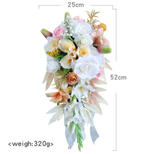 Ramo de flores de boda de <span class=keywords><strong>Lilly</strong></span> Rose de seda naranja blanca para novia, ramo de flores artificiales de <span class=keywords><strong>Lilly</strong></span> Rose gota de agua ramos de novia - Product Image 5
