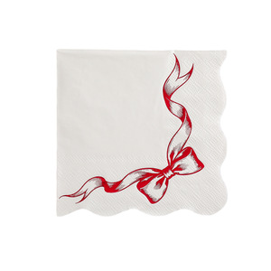 Disposable Paper Napkins 250mm Square Three Layer White With Red Ribbon Design For Birthday Parties And Special Occasions - Product Image 5