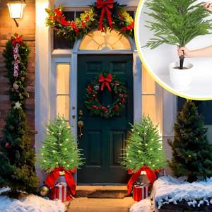 Pin de Norfolk artificiel de Noël LED de 27 pouces avec piquet de sol facile à pousser Faux Noël Décoration intérieure extérieure de Noël - Product Image 4