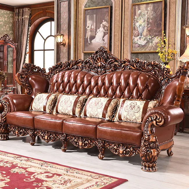 Set furnitur Sofa, gaya Vintage kulit ruang tamu Sofa Retro ringan mewah bagian Sofa santai kustom untuk rumah